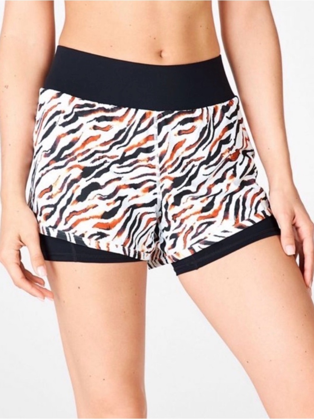 Women’s High-Waist Animal Print Active Shorts - Black & Orange M